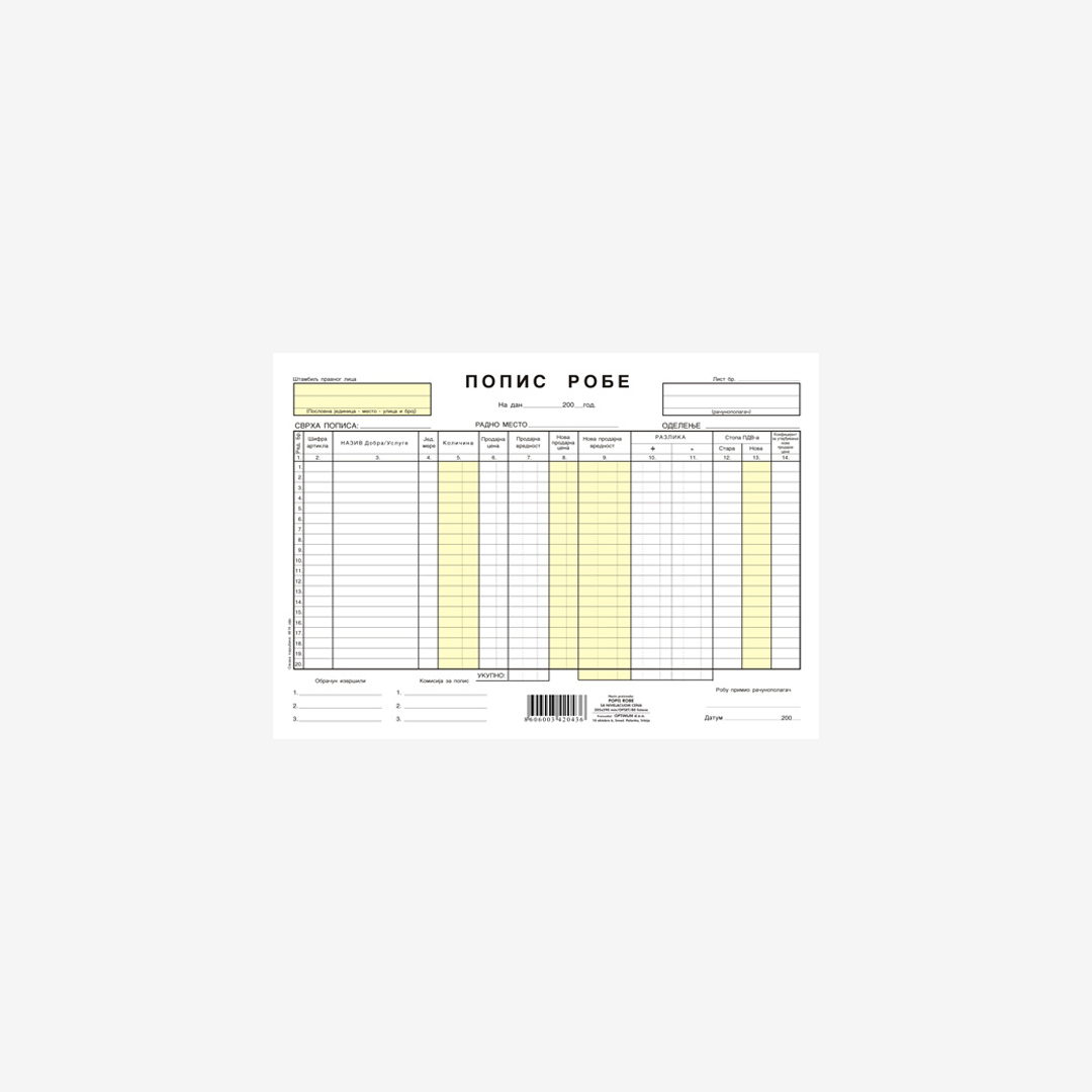 Popis robe A4 sa nivelacijom